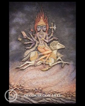 Bas-relief. Hindu deity, Agni. 65 x 96 x 3 cm.