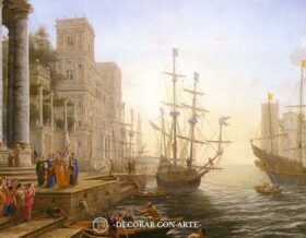 Painting by Lorrain. Embarkation of St. Ursula. 63x52cm