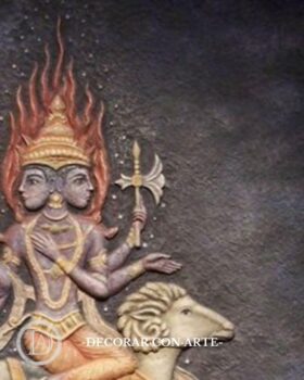 Bas-relief. Hindu deity, Agni. 65 x 96 x 3 cm.