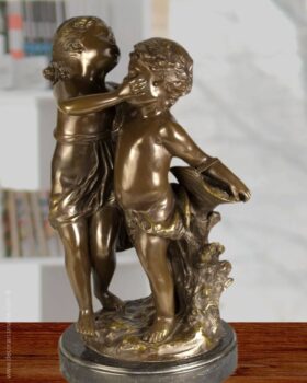 Figure of bronze. Girl and boy. 23x23x43cm