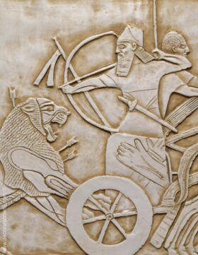 relieve asirio Asurbanipal león