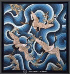 Bas-relief painting. Herons. 101 x 94 cm.