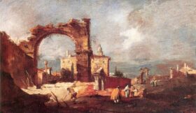 Capricho con un arco clásico en ruinas. Lienzo de F. Lazzaro Guardi