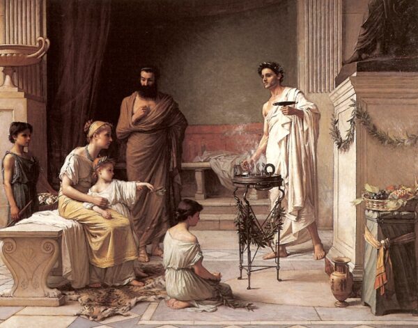 In the Temple of Asclepios. Canvas by J.W. Waterhouse (1849-1917)