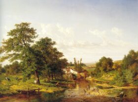 Un molino de Beaufort (Prusia). Lienzo de Carlos de Haes (1829-1898)