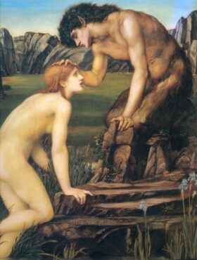 Pan and Psyche. Canvas by Burne Jones (1833-1898)