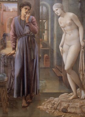 Pigmalión. La mano se abstiene. Lienzo de Burne Jones (1833-1898)