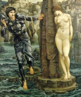 Perseo; La roca del Destino. Lienzo de Burne Jones (1833-1898)