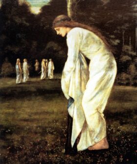 San Jorge; La Princesa ligada al árbol. Lienzo de Burne Jones (1833-1898)