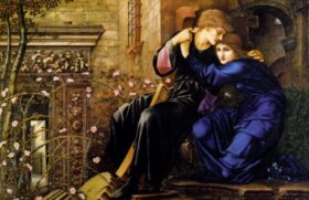 Amor entre las ruinas. Lienzo de Burne Jones (1833-1898)