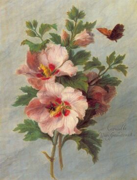 Flores con mariposa. Lienzo de Cornelis van Spaendonck