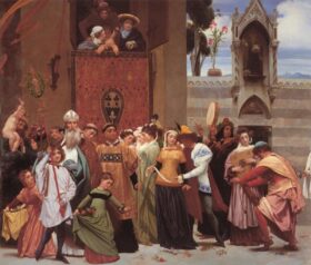 Celebración de la Virgen (fragmento). Lienzo de F. Leighton (1830-1896)