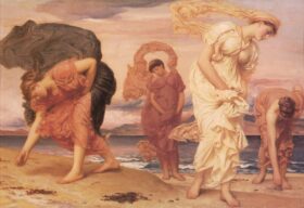 Jóvenes griegas en la playa. Lienzo de F. Leighton (1830-1896)