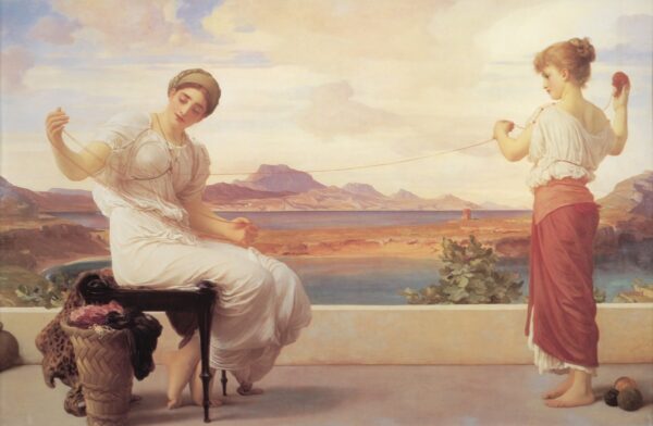 Wickeln Sie den Strang auf. Leinwand von F. Leighton (1830-1896).