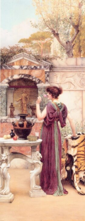 El Santuario en el Jardín. Pompeya. Lienzo de Godward (1861-1922)