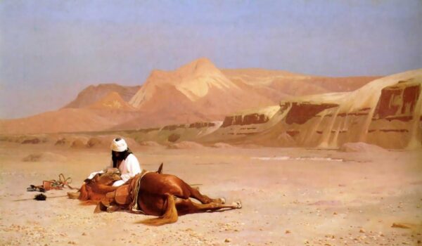 In the Desert. Canvas by Jean Leon Gerome (1824-1904)