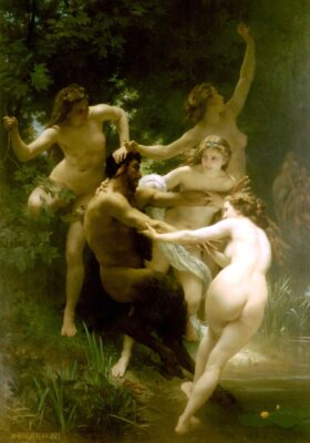 Ninfas y Sátiro. Lienzo de Adolphe Bouguereau (1825-1905)