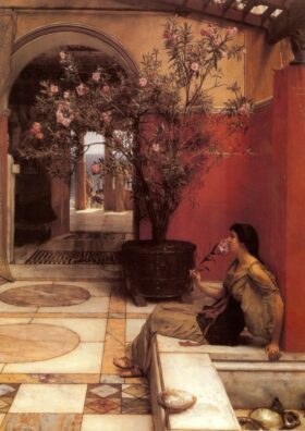 Una adelfa. Lienzo de Alma Tadema (1836-1912)