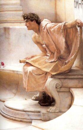 Una lectura de Homero (fragmento). Lienzo de Alma Tadema (1836-1912)