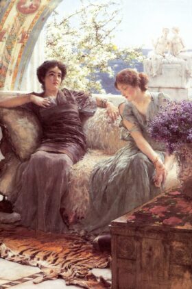 Confidencia inoportuna. Lienzo de Alma Tadema (1836-1912)