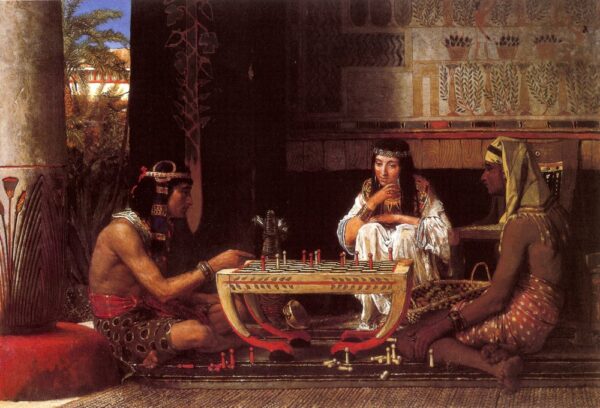 Joueurs d'échecs égyptiens. Toile de l'Alma Tadema (1836-1912)