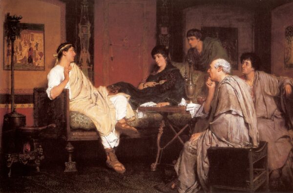 Tibullus at Delia's. Canvas of Alma Tadema (1836-1912)