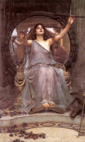 Circe ofrece su copa a Odiseo. Lienzo de J.W. Waterhouse (1849-1917)