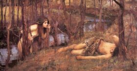 Ninfa en el bosque. Lienzo de J.W. Waterhouse (1849-1917)