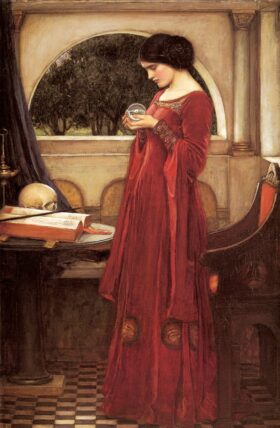 La bola de cristal. Lienzo de J.W. Waterhouse (1849-1917)