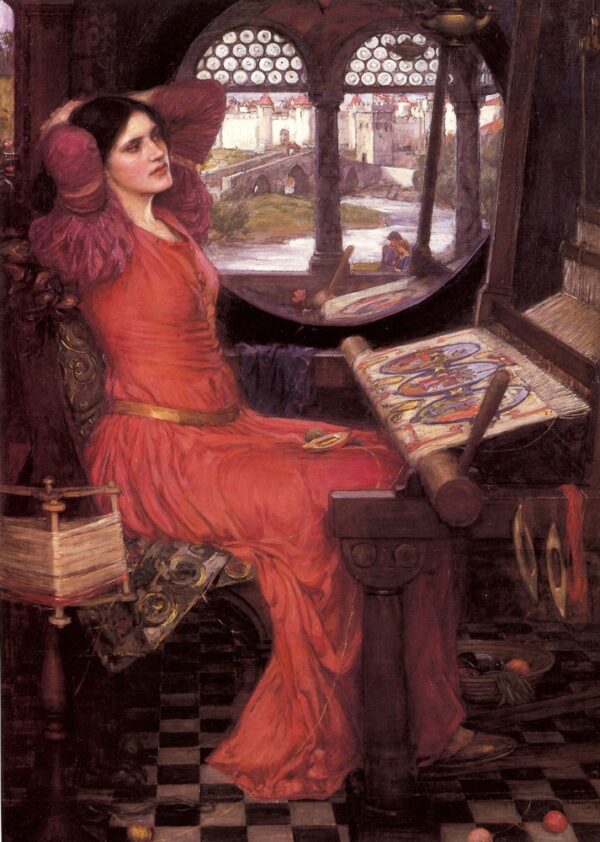 La Signora di Shalott. Tela di J.W. Waterhouse (1849-1917)