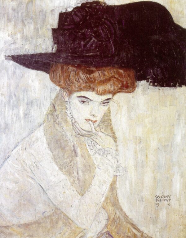 Black feathered hat. Canvas by Klimt (1862-1918)