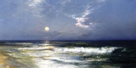 Paisaje marino a la luz de la luna. Lienzo de Thomas Moran