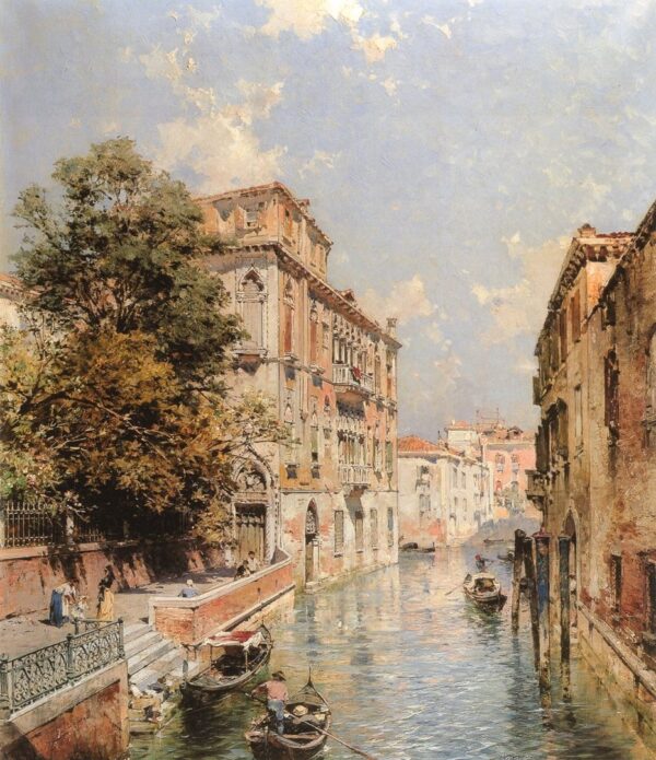 A View of Venice, Santa Marina River. Canvas by F.R. Unterberger