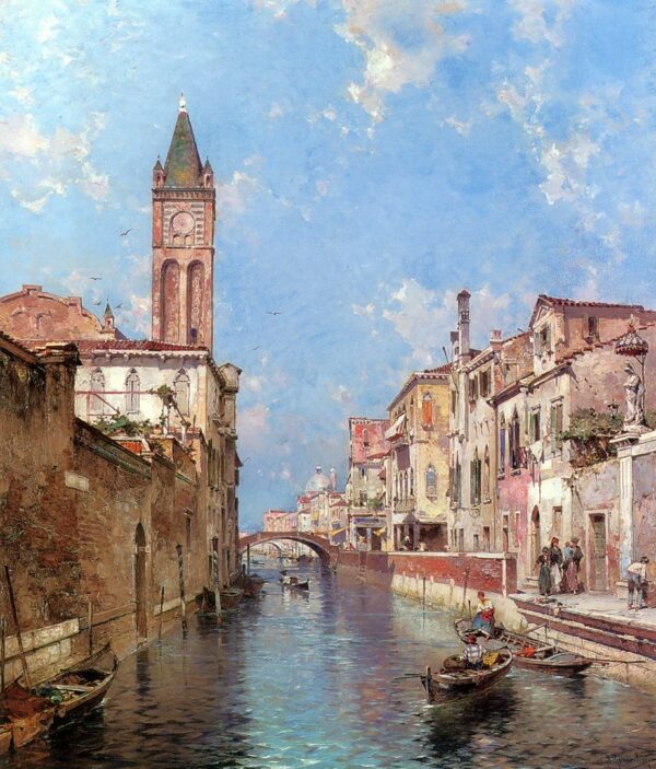 San Barnaba River, Venice. Canvas by F.R. Unterberger