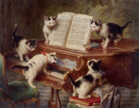 El recital de los gatitos. Lienzo de Reichert