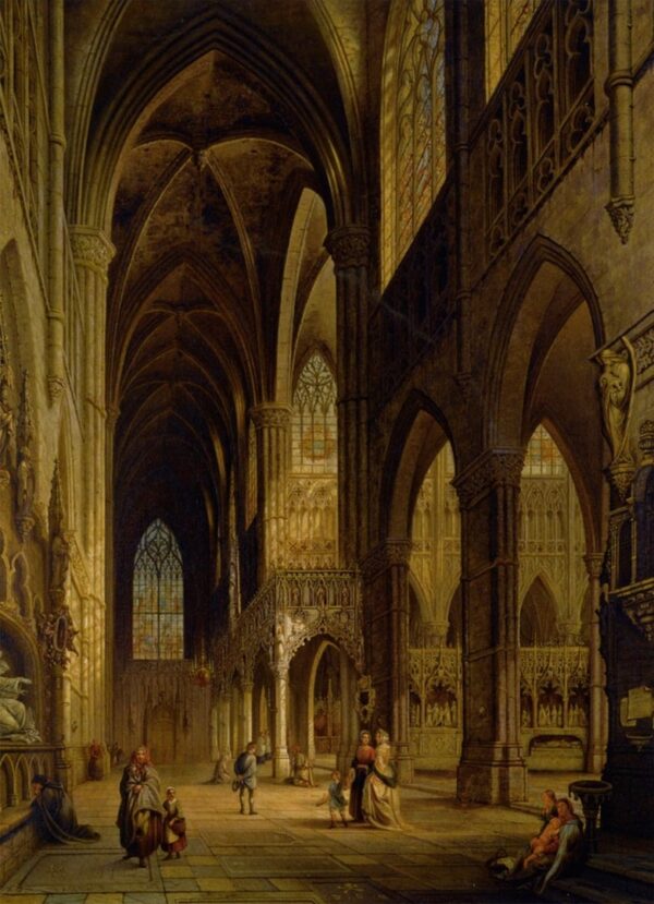 View of the transept of The Church of Amiens. Canvas by Victor-Jules Genisson