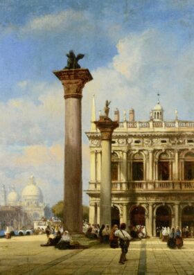 Figuras en la plaza de San Marcos, Venecia.  Lienzo de William Wyld