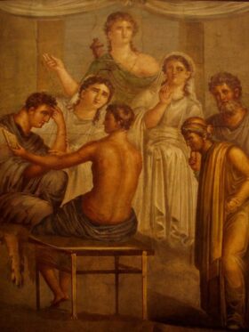 Alcestis y Admeto. Fresco de Pompeya