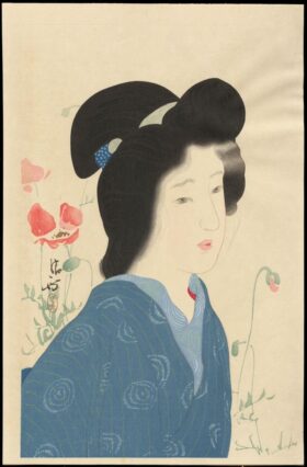 Flores de la amapola. Pintura japonesa de Kaburagi Kiyokata