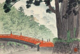 Puente Sagrado, Nikko. Pintura japonesa de Kasamatsu Shirô