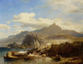 Una ciudad ocupada en la costa levantina, 1856. Lienzo de Andreas Achenbach