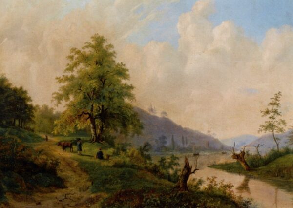 Figures in a River Landscape. Canvas by Willem Bodeman