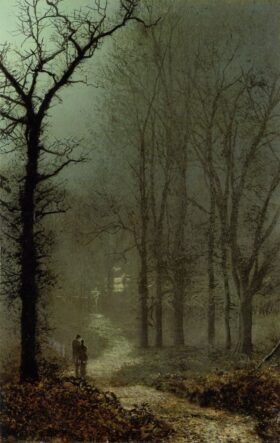 Enamorados en un bosque a la luz de la luna, 1873. Lienzo de Atkinson Grimshaw