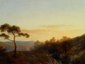 Temprano en la mañana en un paisaje montañoso. Lienzo de Joseph August Knip