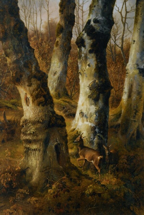 Deer in a Wood, 1846. Canvas by Eugène Verboeckhoven