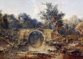 Niño pescando desde un puente, Haddon Hall Beyond. Lienzo de William W. Gosling