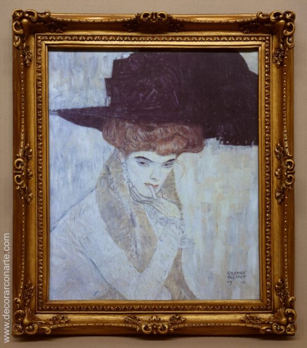 Painting by Klimt. Black feather hat. 74x64cm