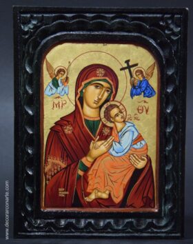 Icono Bizantino. Virgen con niño y angeles. 24x18,5cm