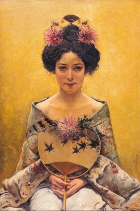 Disfraz de japonesa. Lienzo de Pedro Saenz (1864-1924)