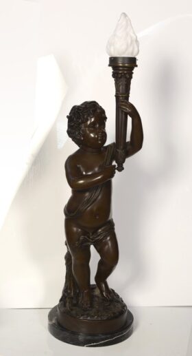 Lampara de Bronce. Torchero de niño. 30 x 30 x 127 cm.